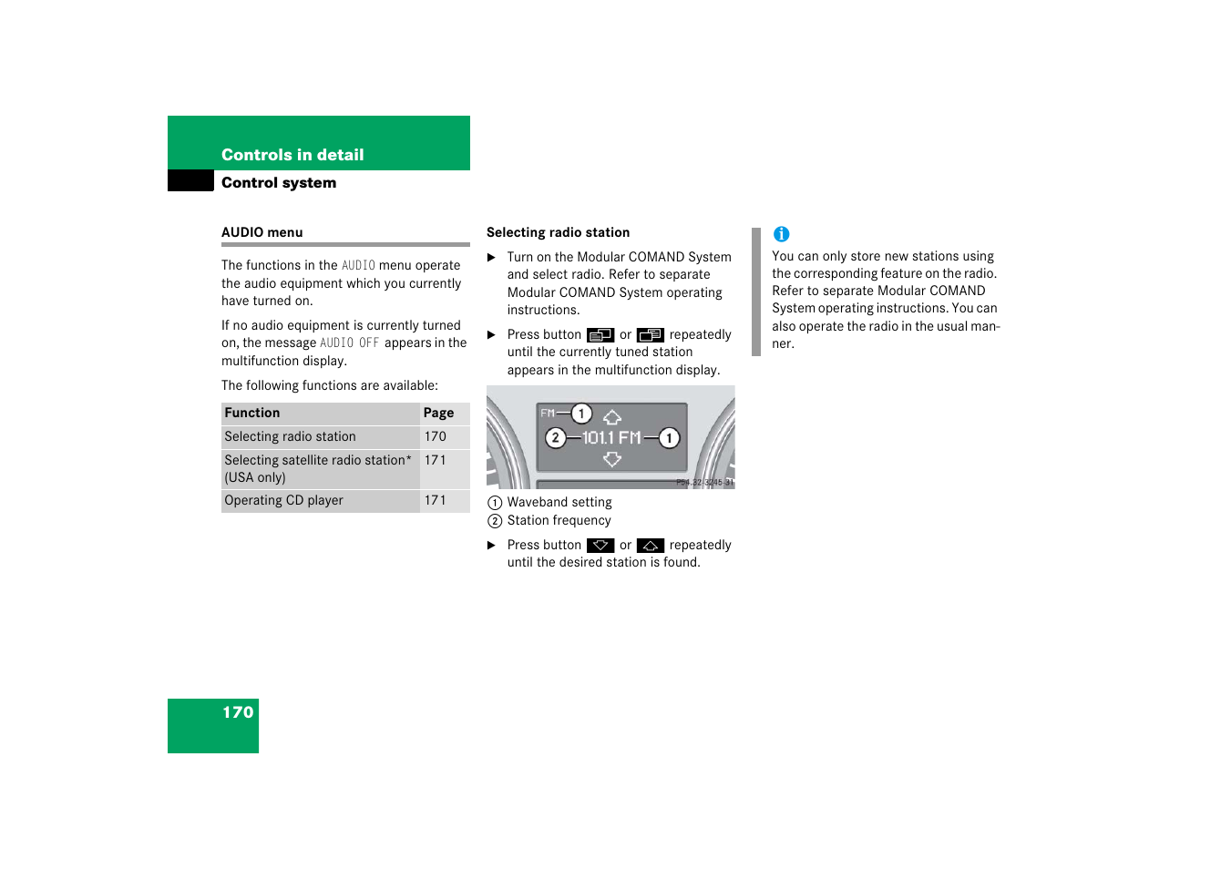 Menus:audio, Audio menu | Mercedes-Benz R-Class 2006 Owners Manual User Manual | Page 171 / 561