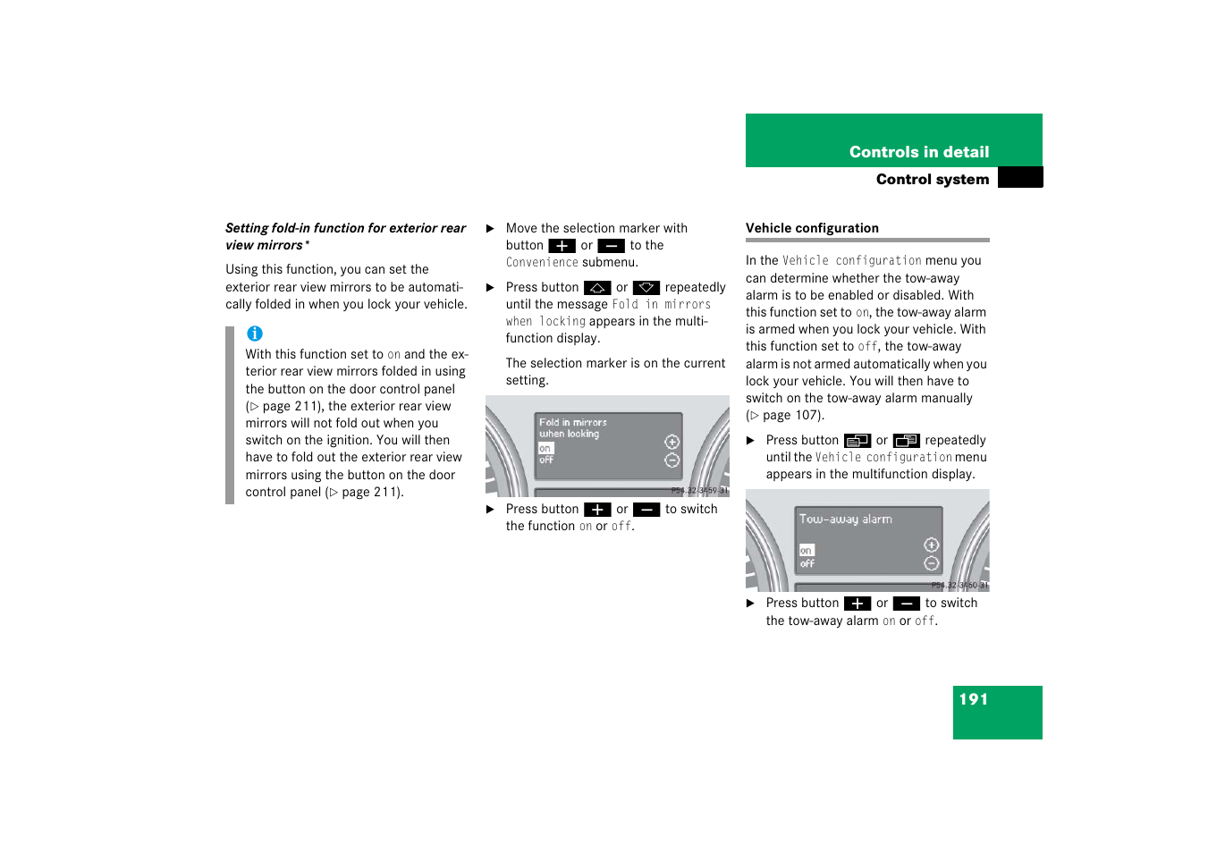 Vehicle configuration, Ntrol system | Mercedes-Benz R-Class 2006 Owners Manual User Manual | Page 192 / 561