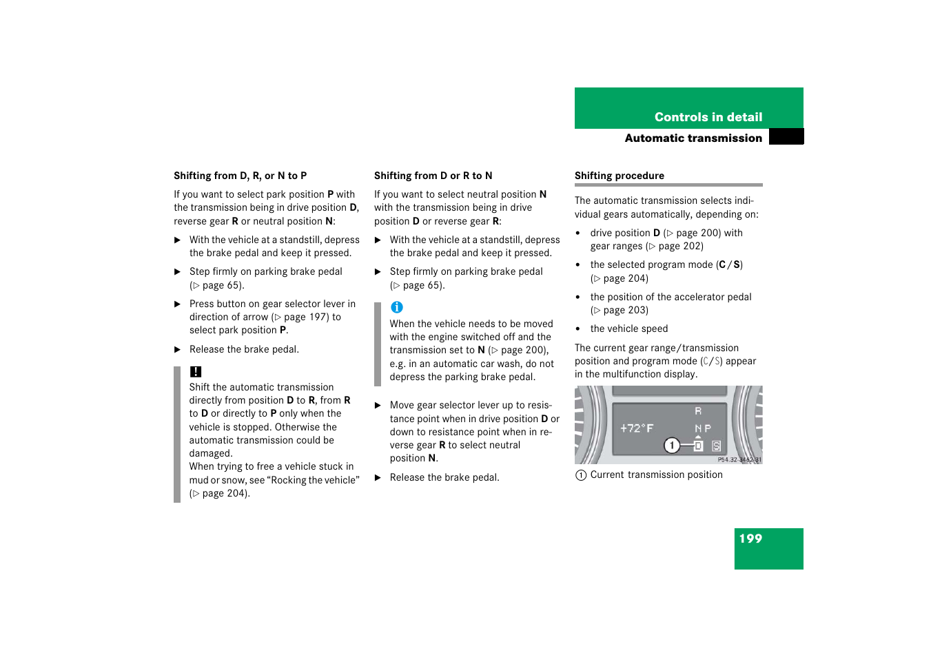 Shifting procedure | Mercedes-Benz R-Class 2006 Owners Manual User Manual | Page 200 / 561