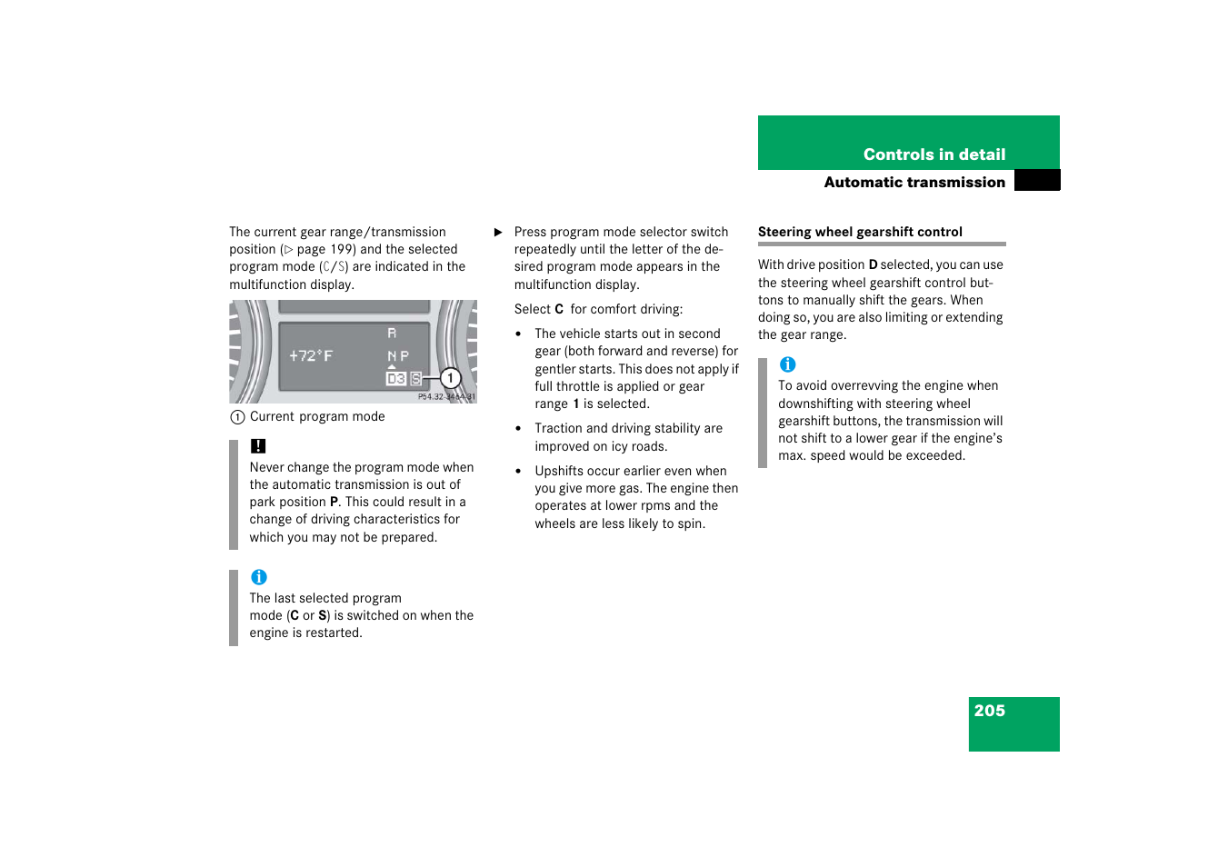 Steering wheel gearshift control | Mercedes-Benz R-Class 2006 Owners Manual User Manual | Page 206 / 561