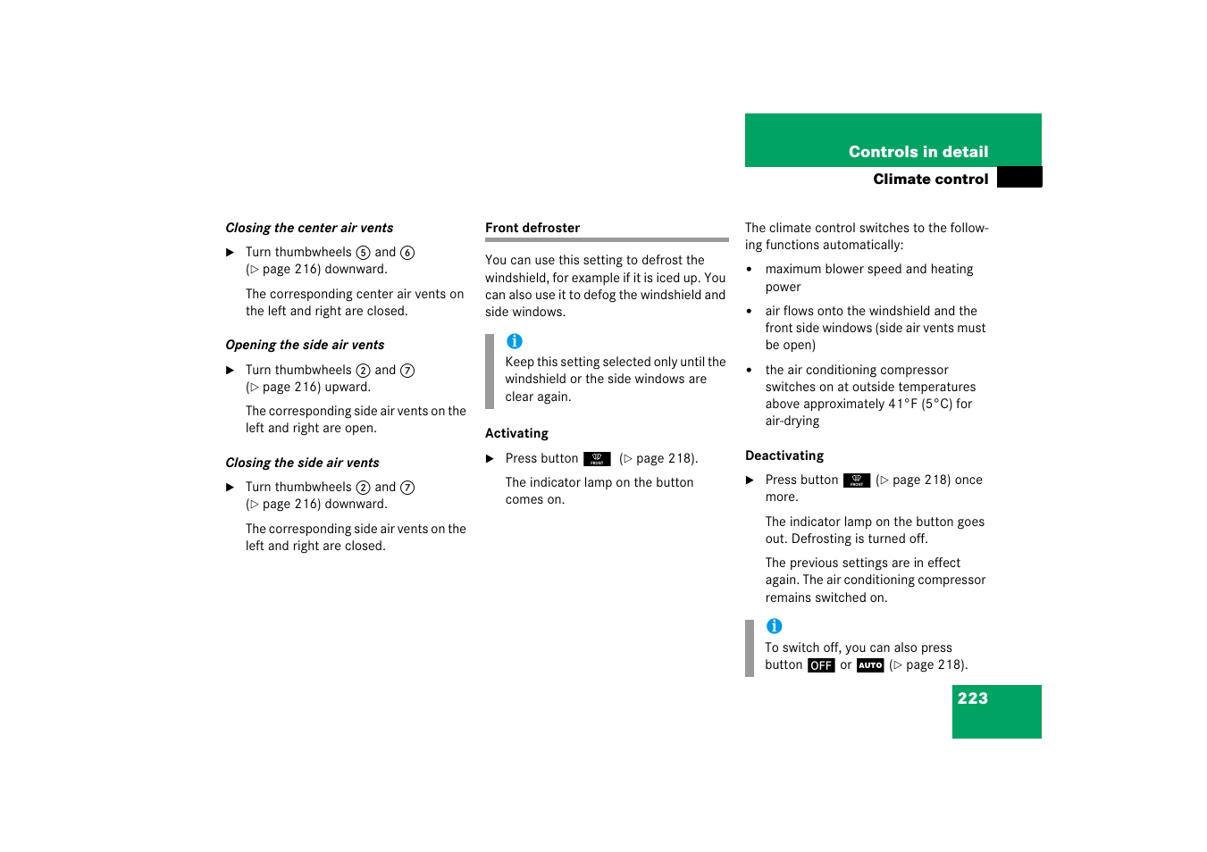 Front defroster | Mercedes-Benz R-Class 2006 Owners Manual User Manual | Page 224 / 561