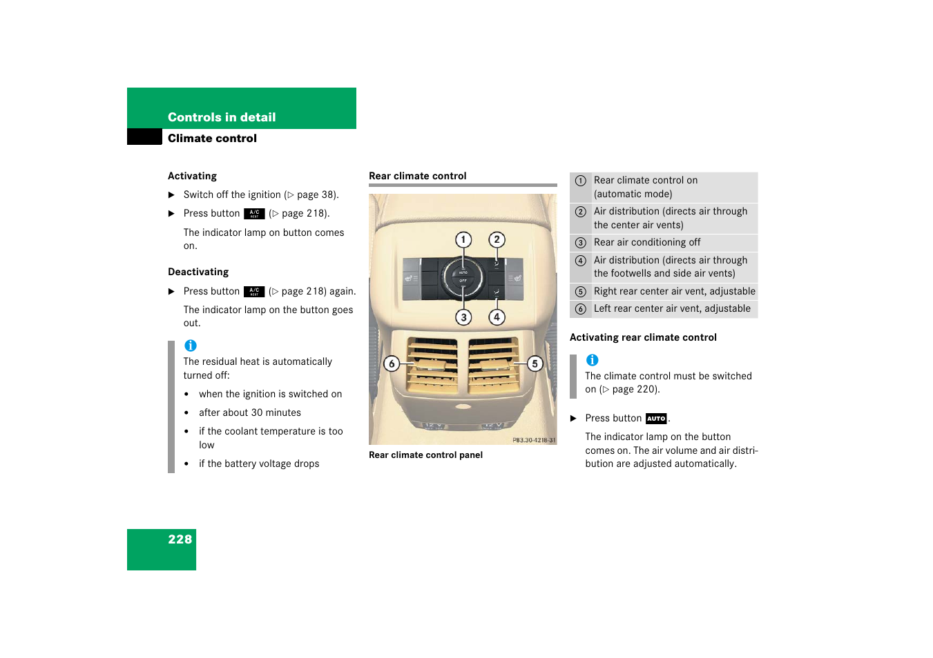 Rear passenger compartment ventilation, Rear climate control, See “rear climate control | Mercedes-Benz R-Class 2006 Owners Manual User Manual | Page 229 / 561