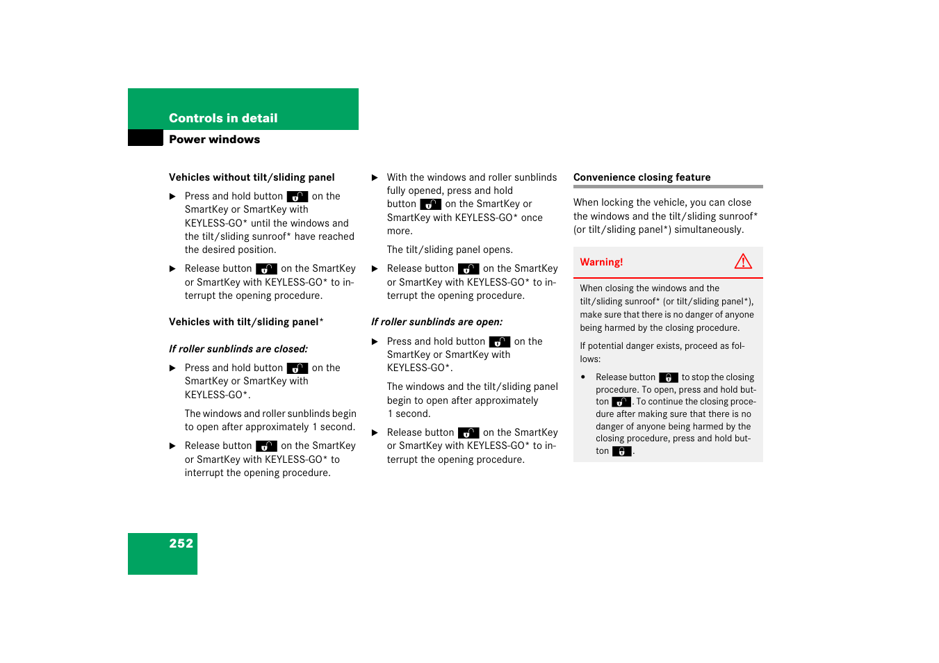 Convenience closing feature | Mercedes-Benz R-Class 2006 Owners Manual User Manual | Page 253 / 561