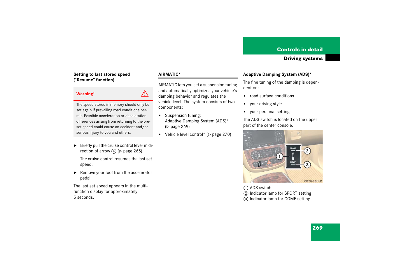 Airmatic, See “air- matic | Mercedes-Benz R-Class 2006 Owners Manual User Manual | Page 270 / 561