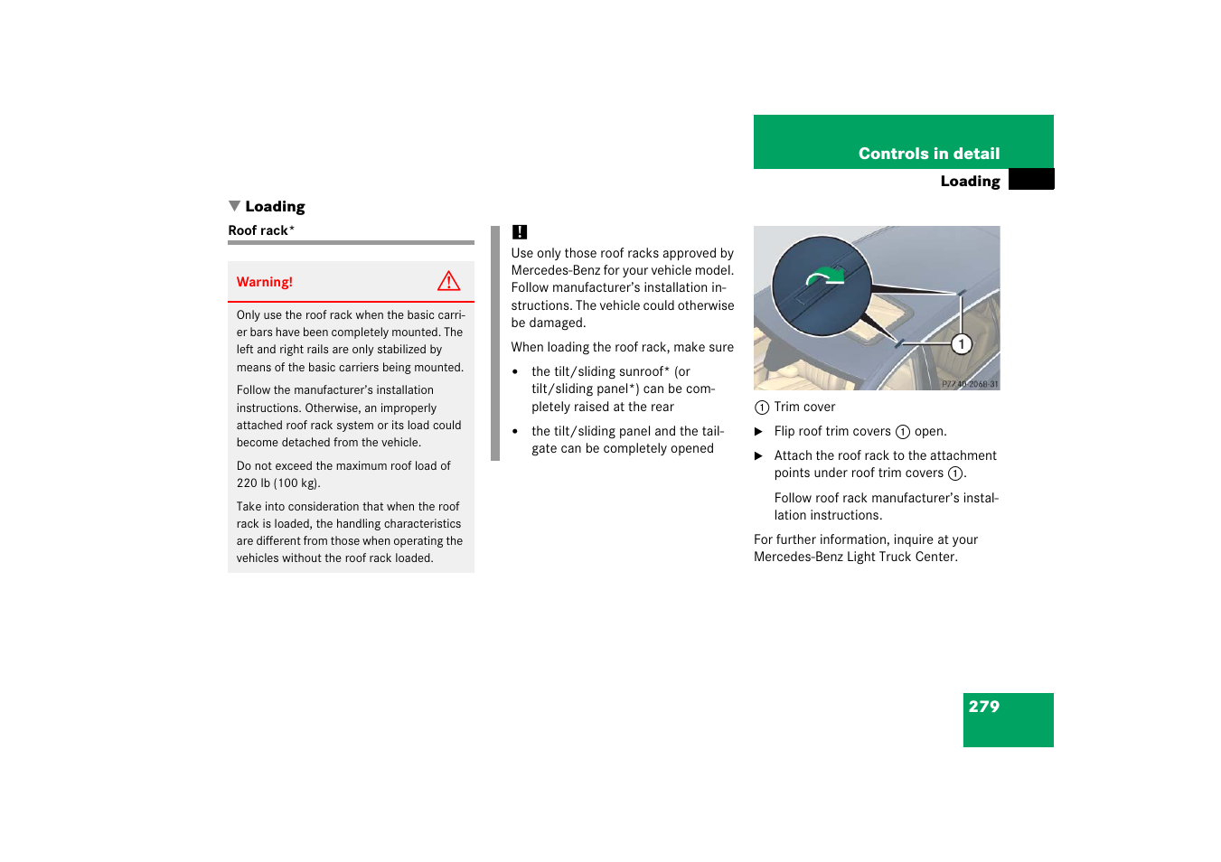 Loading, Roof rack, On seats, see “load- ing | Mercedes-Benz R-Class 2006 Owners Manual User Manual | Page 280 / 561