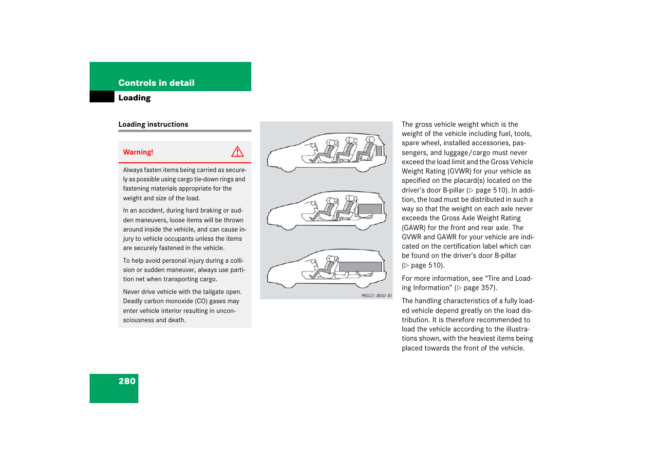 Loading:instructions, Loading instructions | Mercedes-Benz R-Class 2006 Owners Manual User Manual | Page 281 / 561