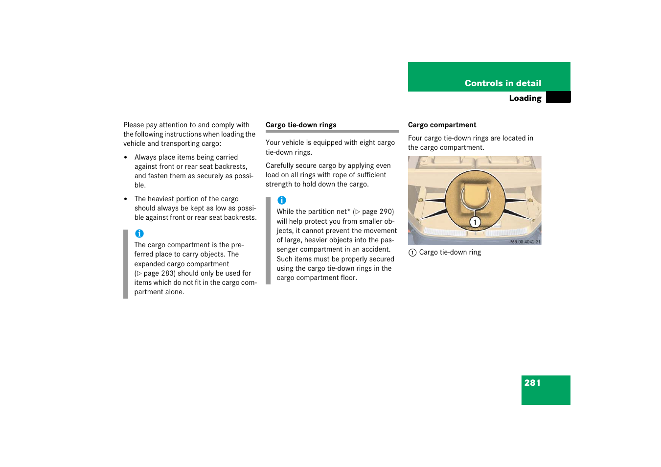 Cargo tie-down rings | Mercedes-Benz R-Class 2006 Owners Manual User Manual | Page 282 / 561