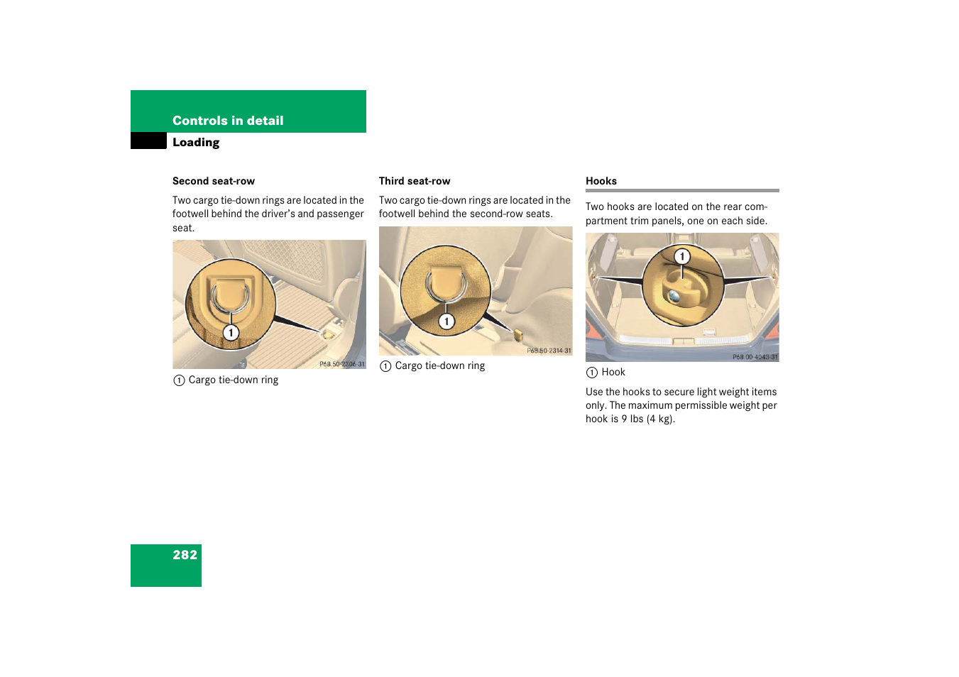 Loading:hooks, Hooks | Mercedes-Benz R-Class 2006 Owners Manual User Manual | Page 283 / 561