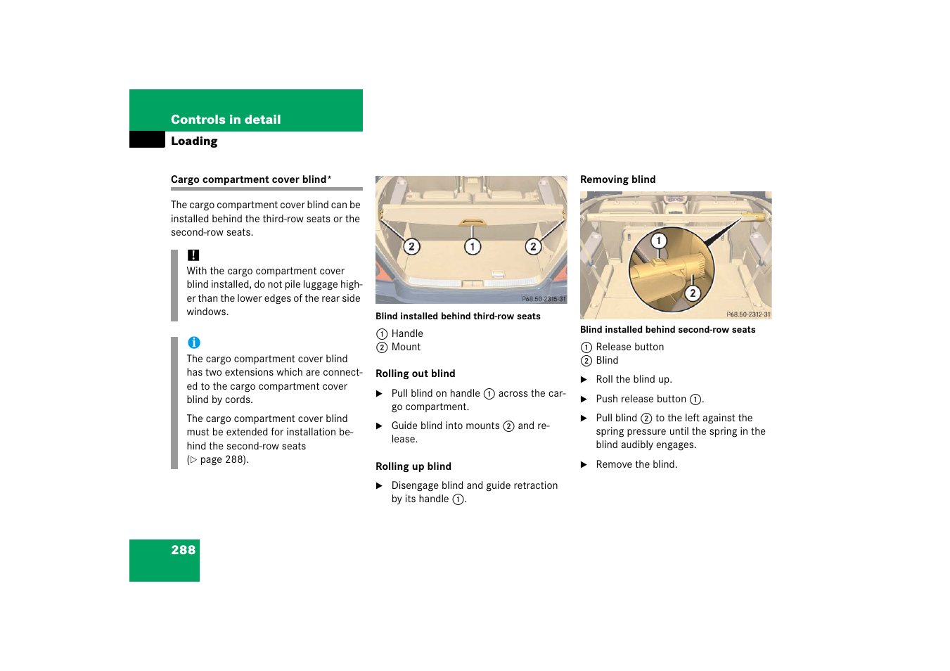 Cargo compartment cover blind, Cargo compartment cover blind* . 288, Blind | Mercedes-Benz R-Class 2006 Owners Manual User Manual | Page 289 / 561