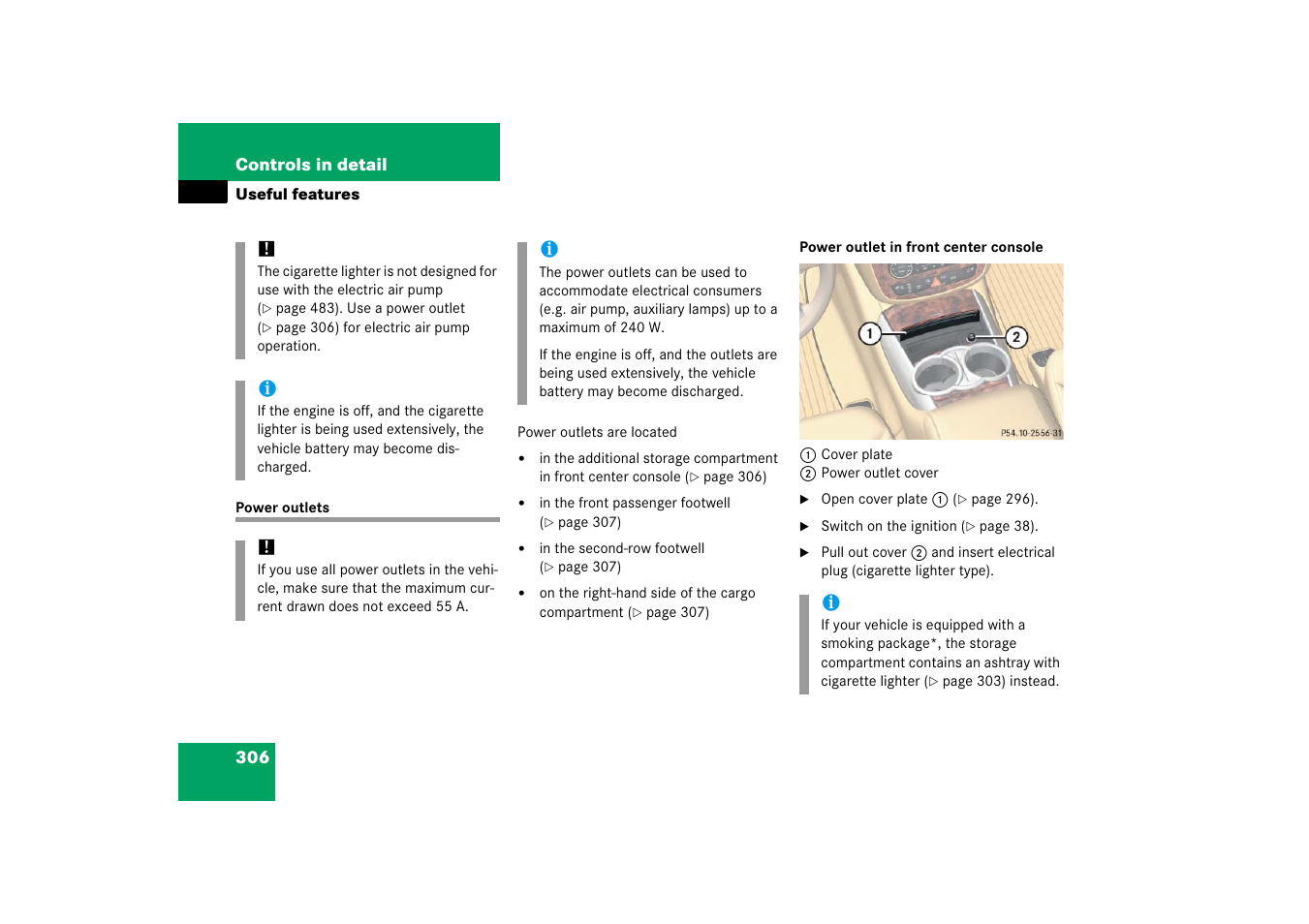 Power outlets, Power outlet | Mercedes-Benz R-Class 2006 Owners Manual User Manual | Page 307 / 561