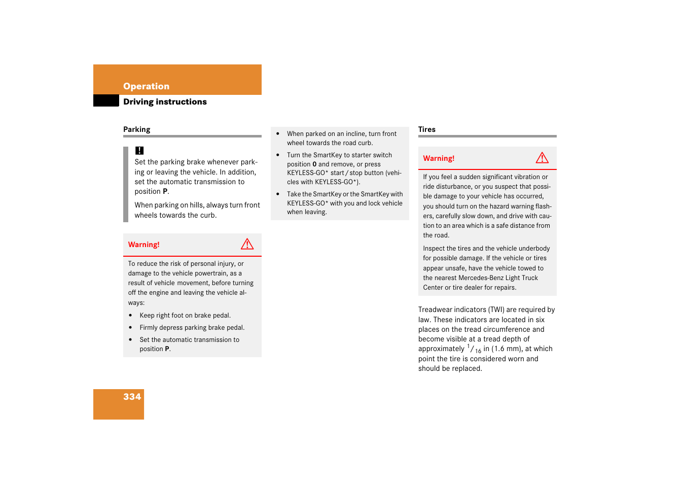 Parking, Tires:driving instructions, Parking tires | Mercedes-Benz R-Class 2006 Owners Manual User Manual | Page 335 / 561
