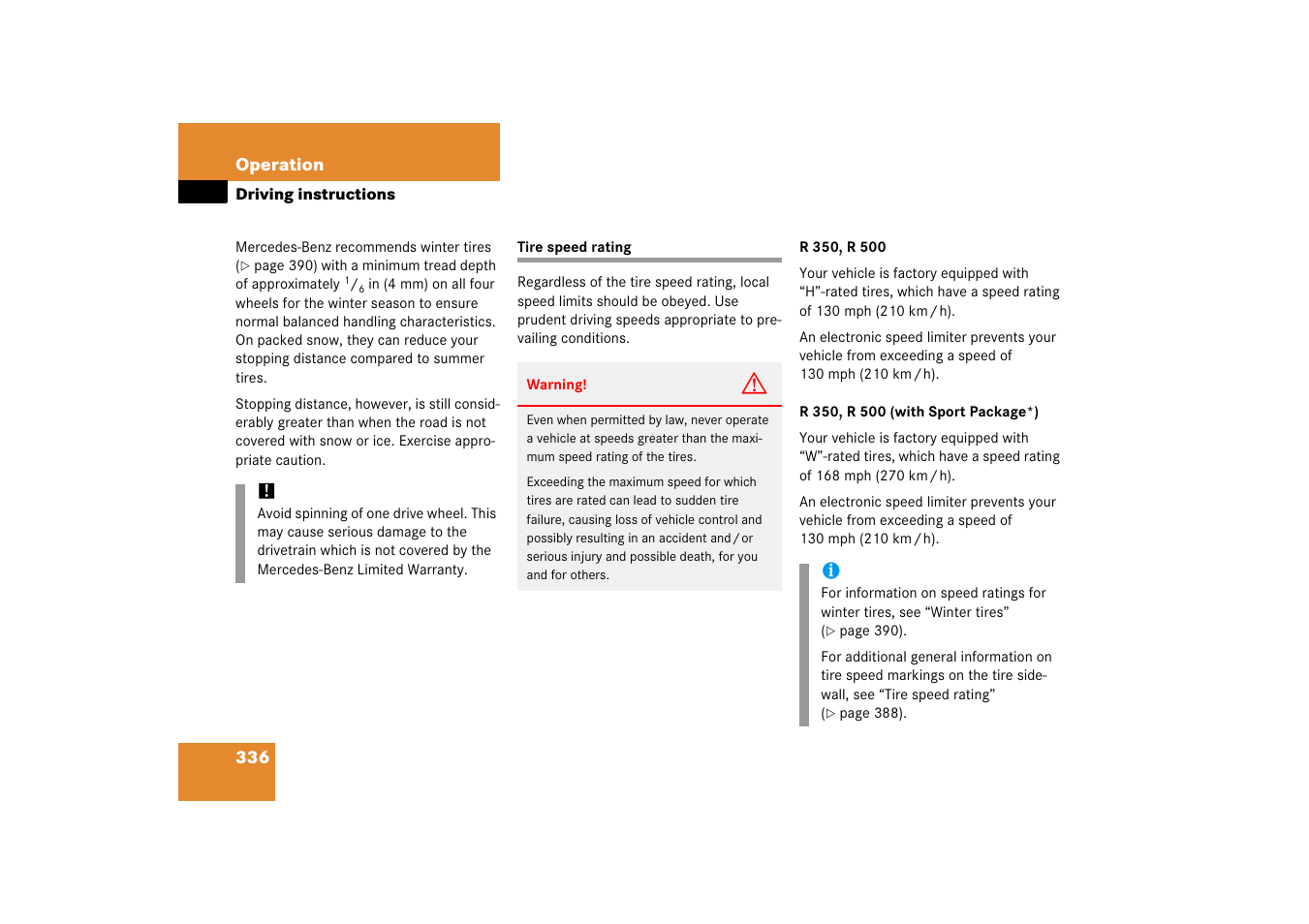 Tire speed rating | Mercedes-Benz R-Class 2006 Owners Manual User Manual | Page 337 / 561