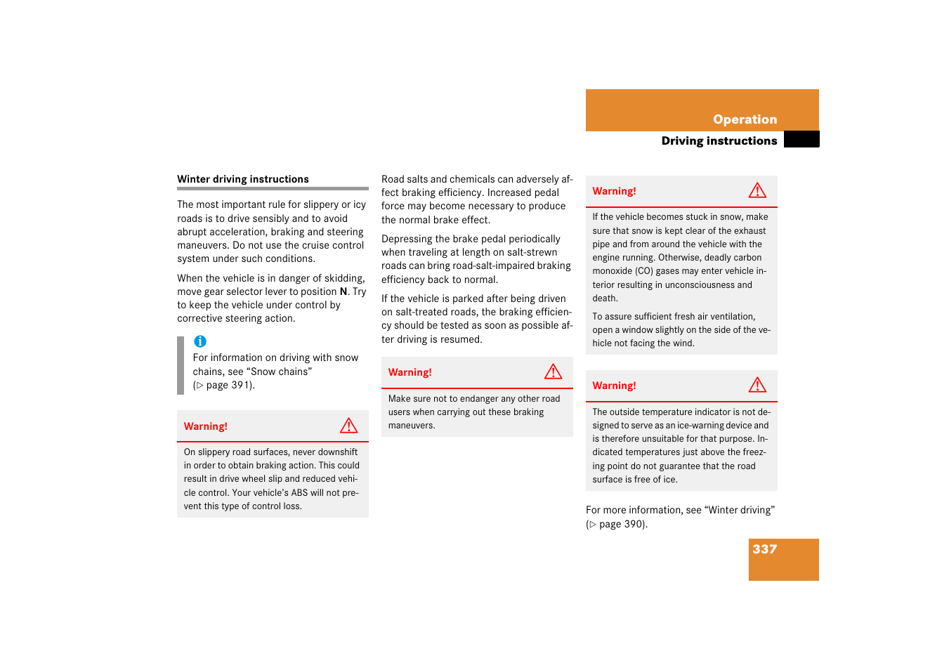 Winter driving instructions | Mercedes-Benz R-Class 2006 Owners Manual User Manual | Page 338 / 561