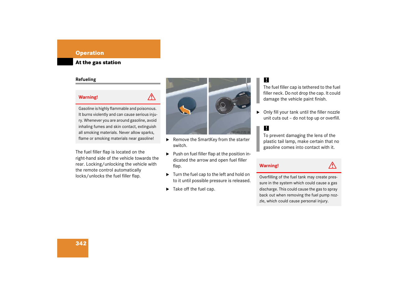 At the gas station, Refueling | Mercedes-Benz R-Class 2006 Owners Manual User Manual | Page 343 / 561