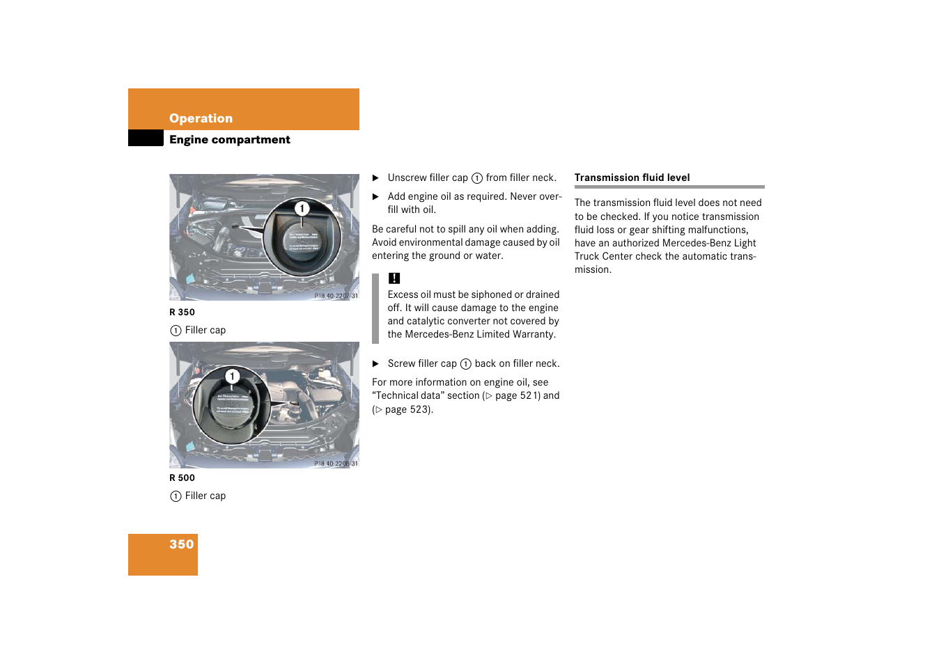 Fluid level:automatic transmission, Transmission fluid level | Mercedes-Benz R-Class 2006 Owners Manual User Manual | Page 351 / 561