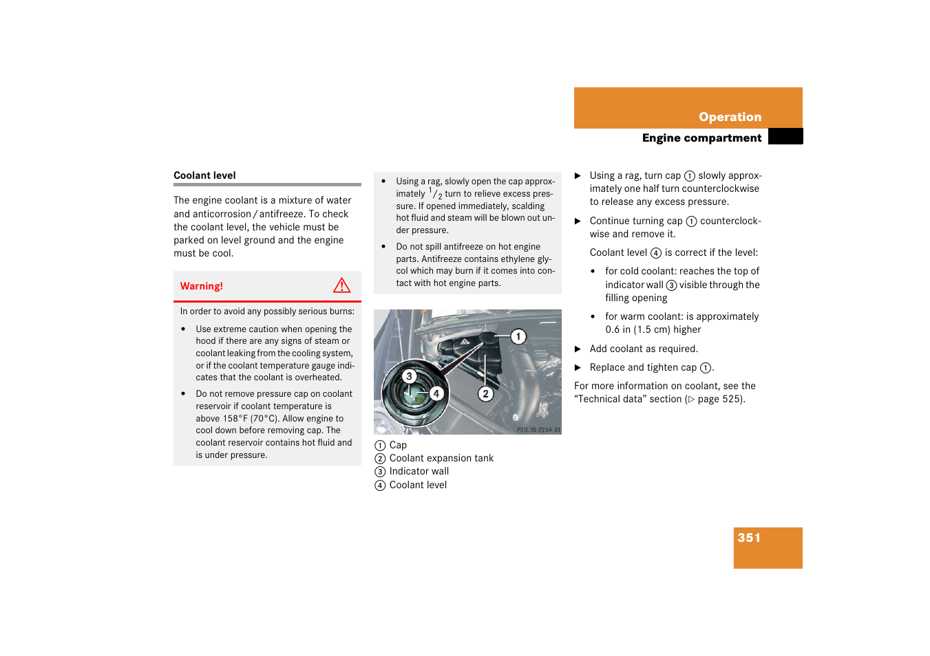 Coolant:checking level, Coolant level, See “coolant level | Mercedes-Benz R-Class 2006 Owners Manual User Manual | Page 352 / 561