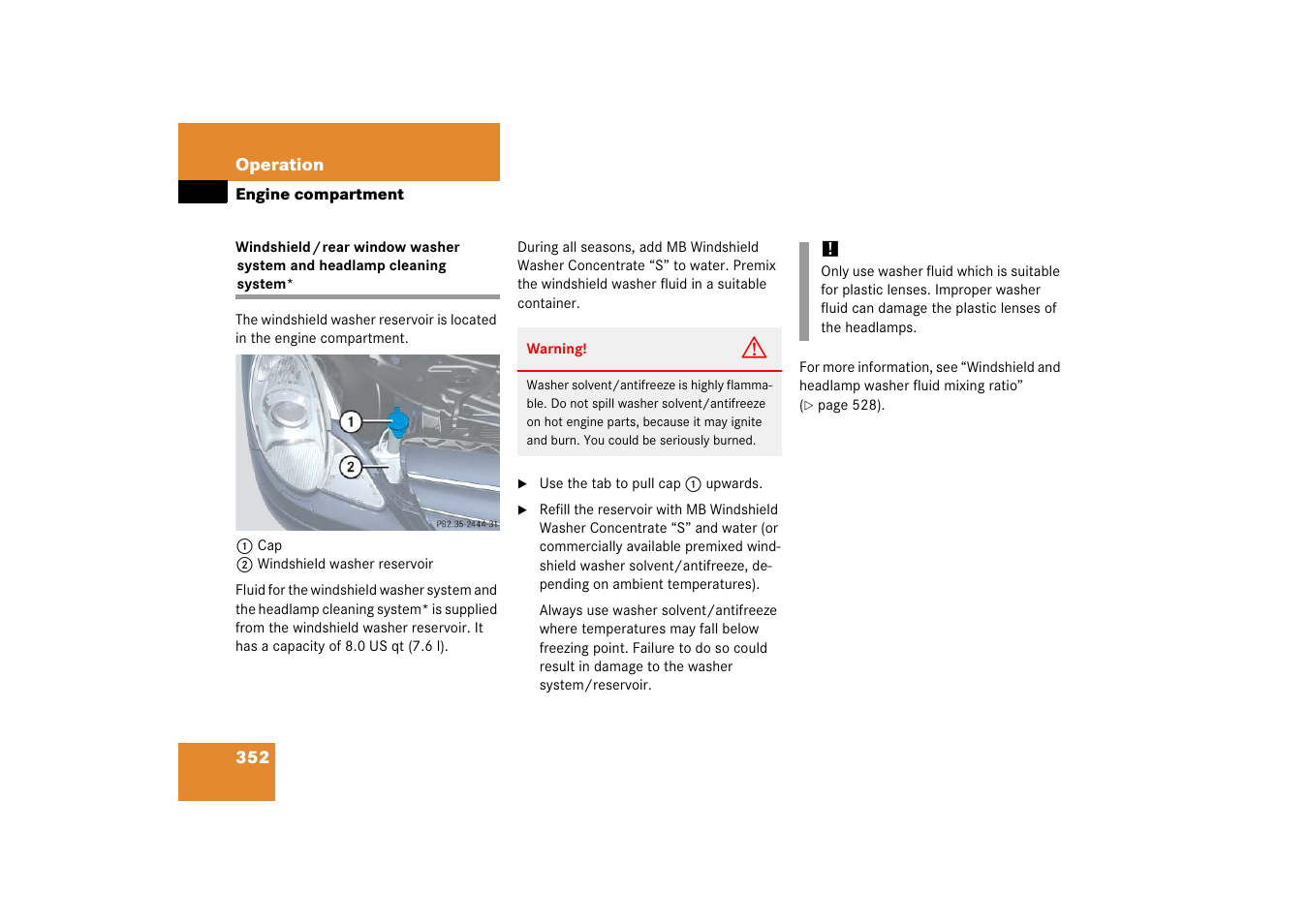 Windshield:washer fluid, Windshield/rear window washer, System and headlamp cleaning system | System, Voir, see “windshield /rear window washer | Mercedes-Benz R-Class 2006 Owners Manual User Manual | Page 353 / 561