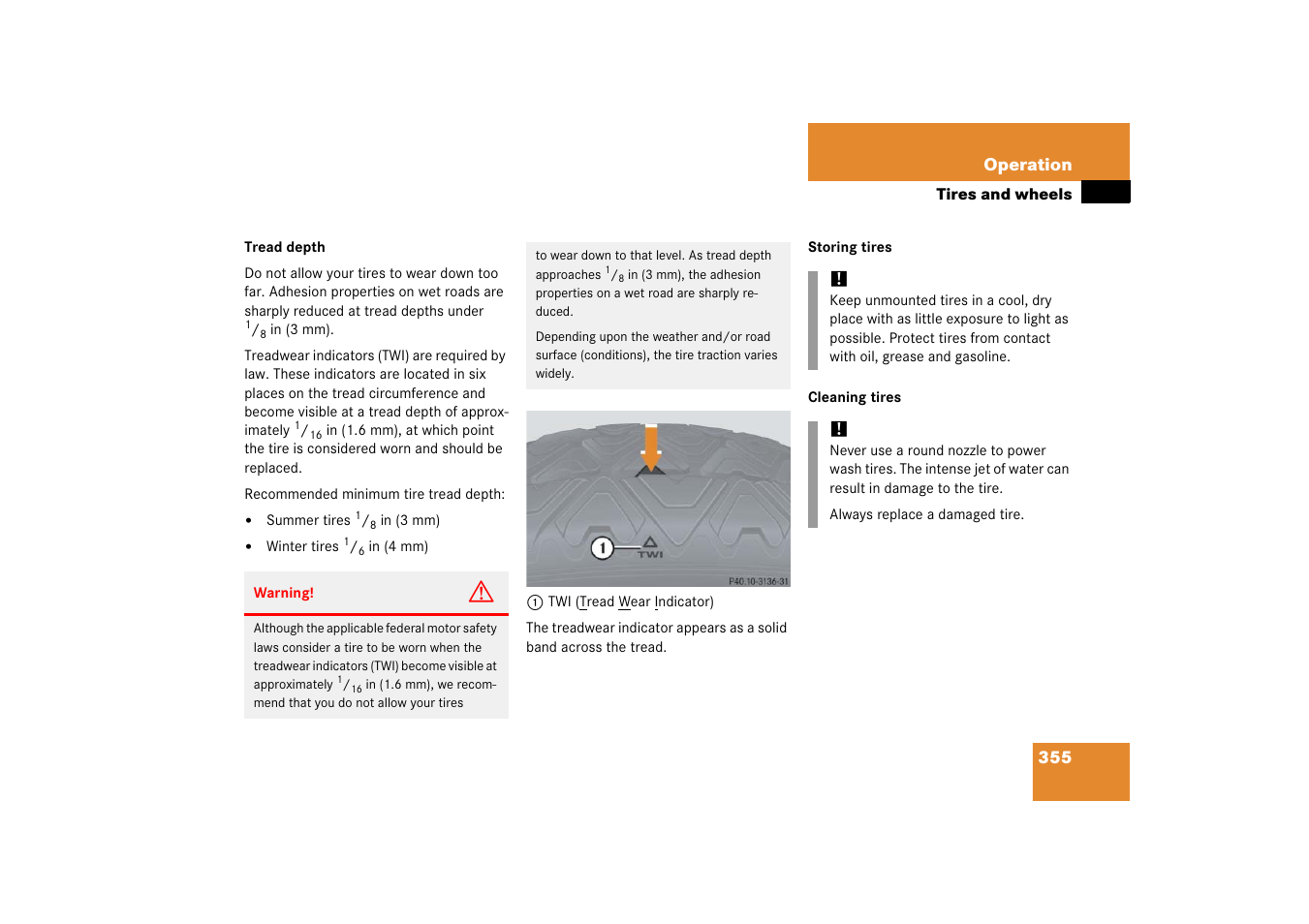 Excessive treadwear | Mercedes-Benz R-Class 2006 Owners Manual User Manual | Page 356 / 561