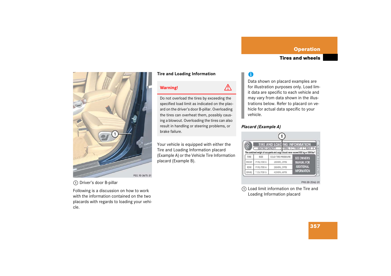 See “tire and load- ing information | Mercedes-Benz R-Class 2006 Owners Manual User Manual | Page 358 / 561