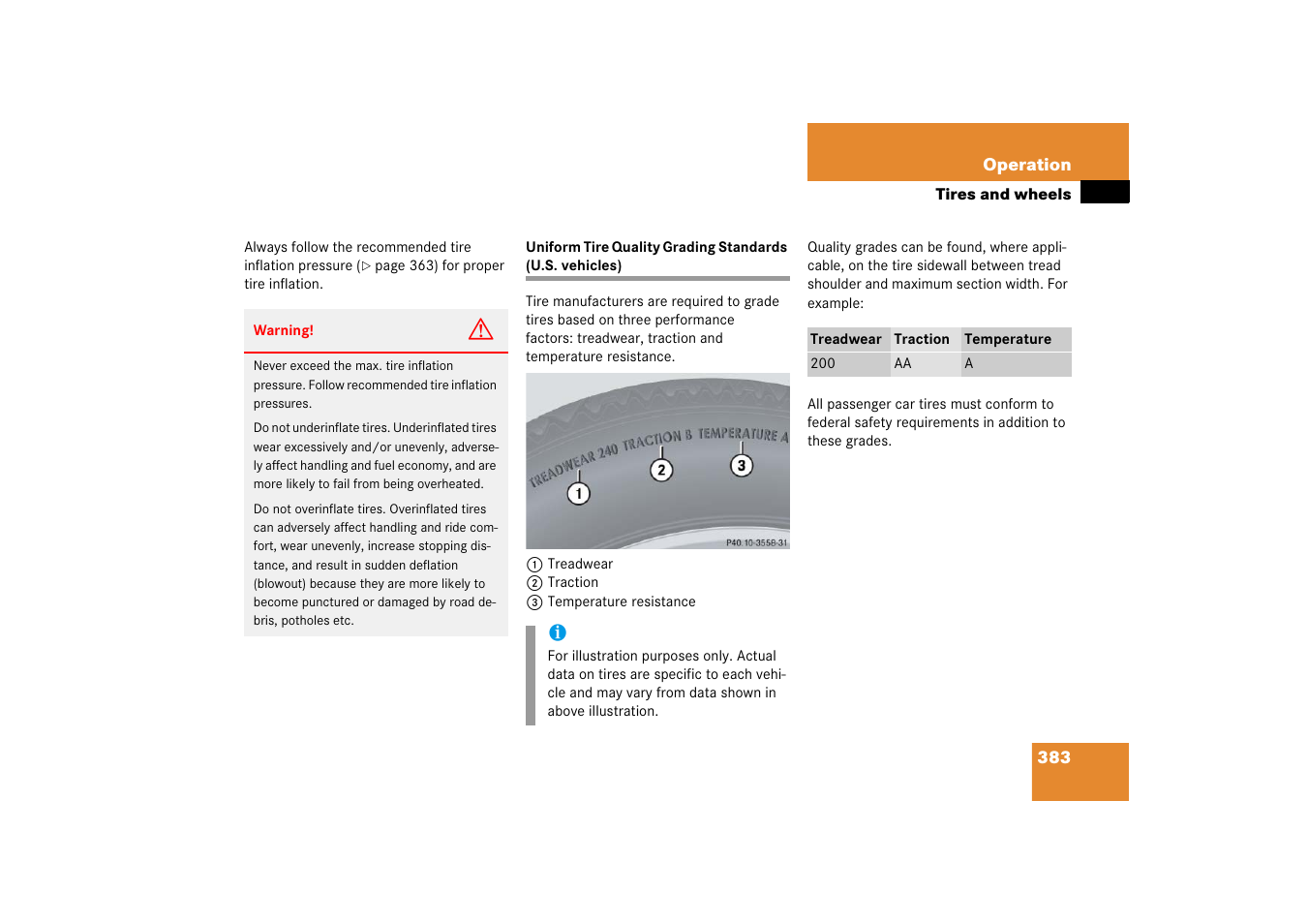Uniform tire quality grading standards | Mercedes-Benz R-Class 2006 Owners Manual User Manual | Page 384 / 561
