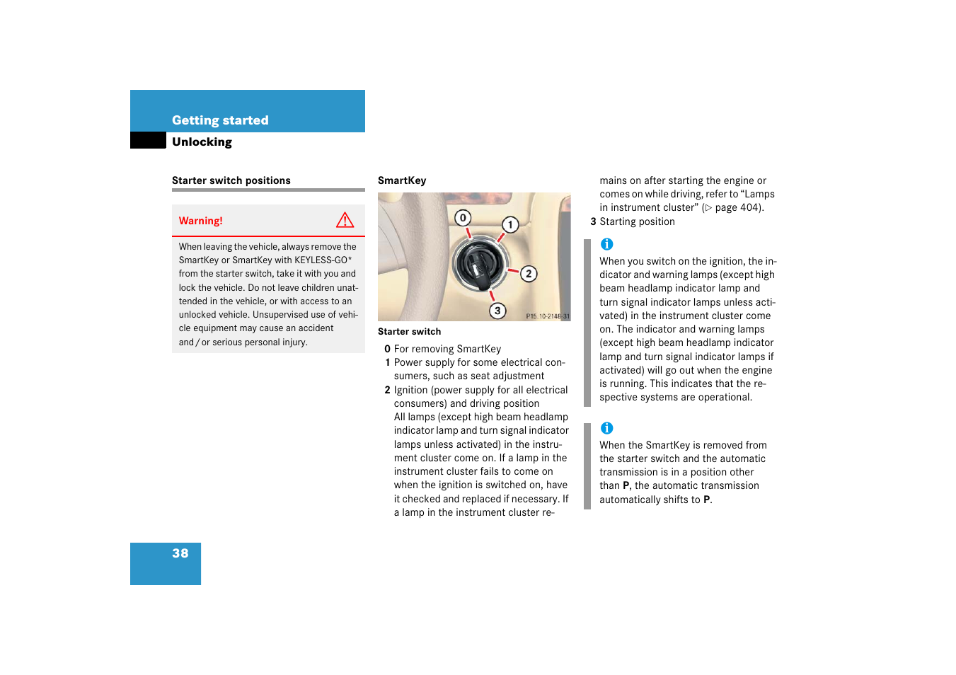 Starter switch positions | Mercedes-Benz R-Class 2006 Owners Manual User Manual | Page 39 / 561