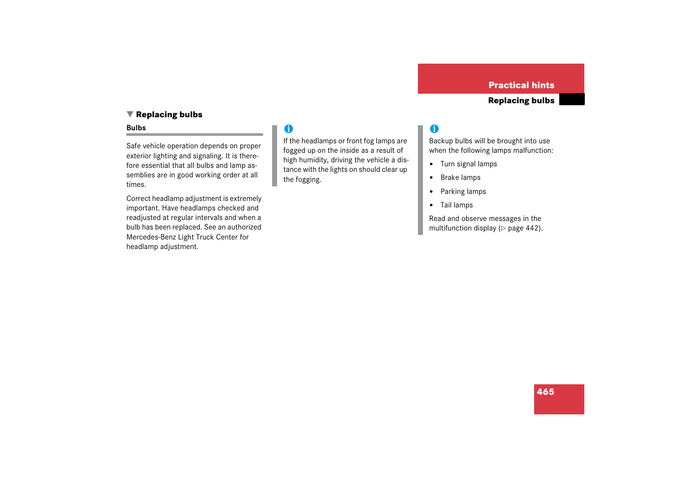 Bulbs, replacing, Bulbs, Replacing bulbs | Bulbs, see “re- placing bulbs | Mercedes-Benz R-Class 2006 Owners Manual User Manual | Page 466 / 561