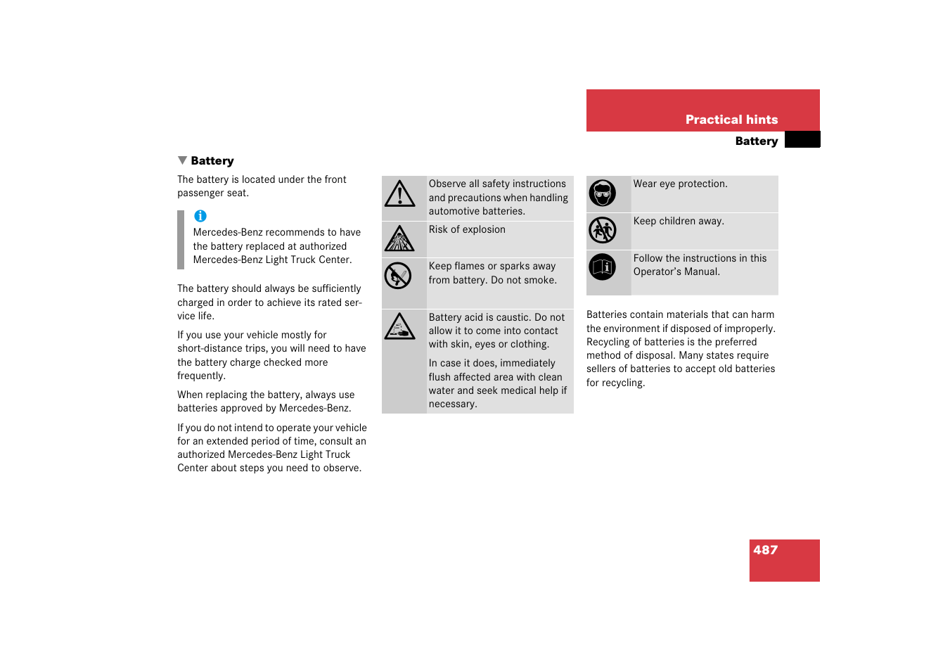 Battery, vehicle, Battery, Necessary | Mercedes-Benz R-Class 2006 Owners Manual User Manual | Page 488 / 561