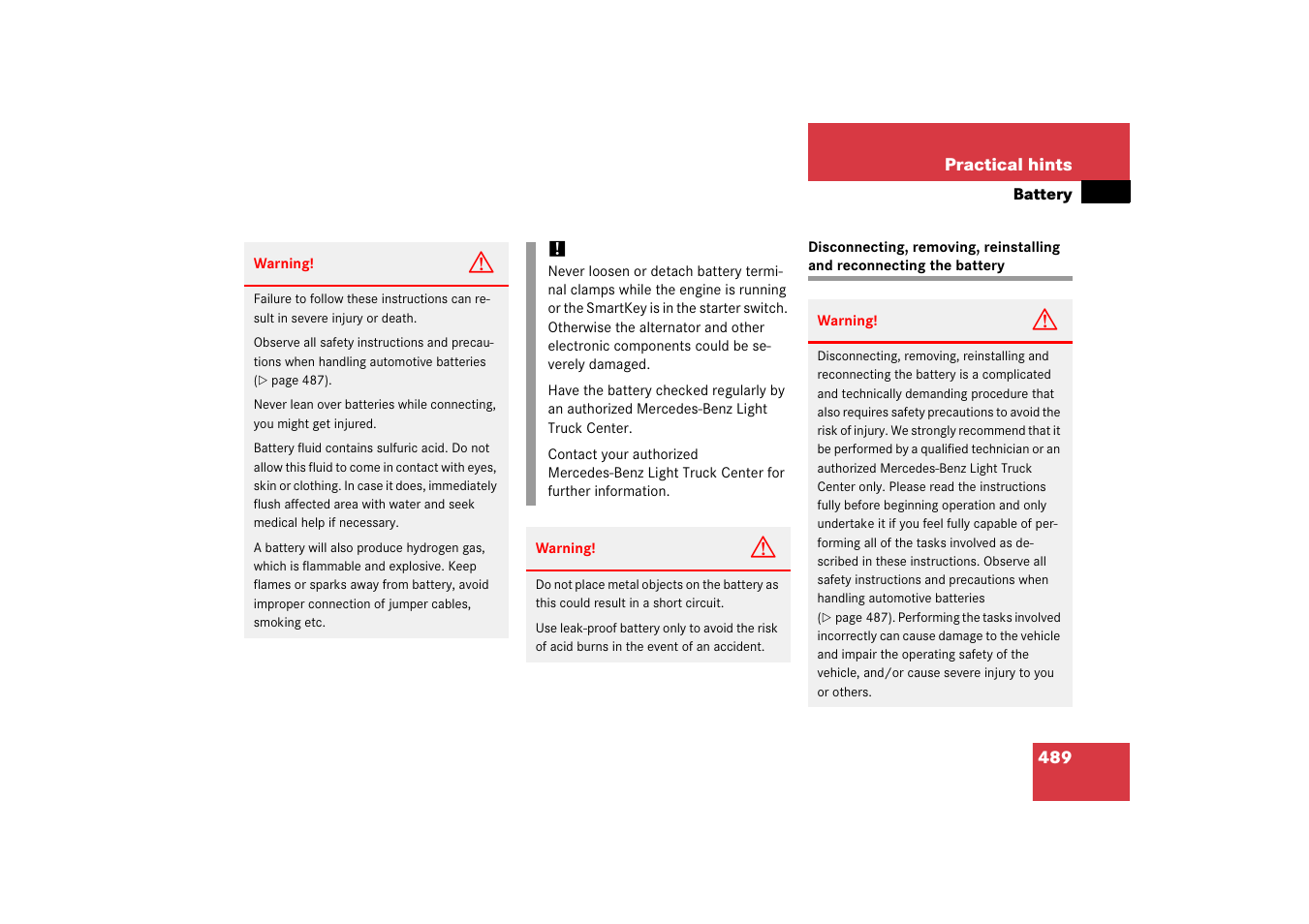 Battery, vehicle:dis-/reconnecting | Mercedes-Benz R-Class 2006 Owners Manual User Manual | Page 490 / 561