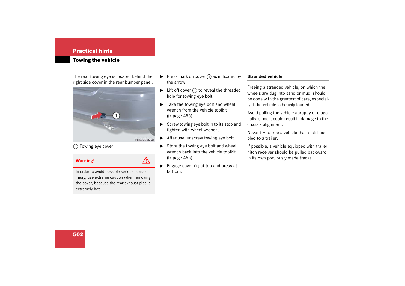 Towing the vehicle:stranded vehicle, Stranded vehicle | Mercedes-Benz R-Class 2006 Owners Manual User Manual | Page 503 / 561