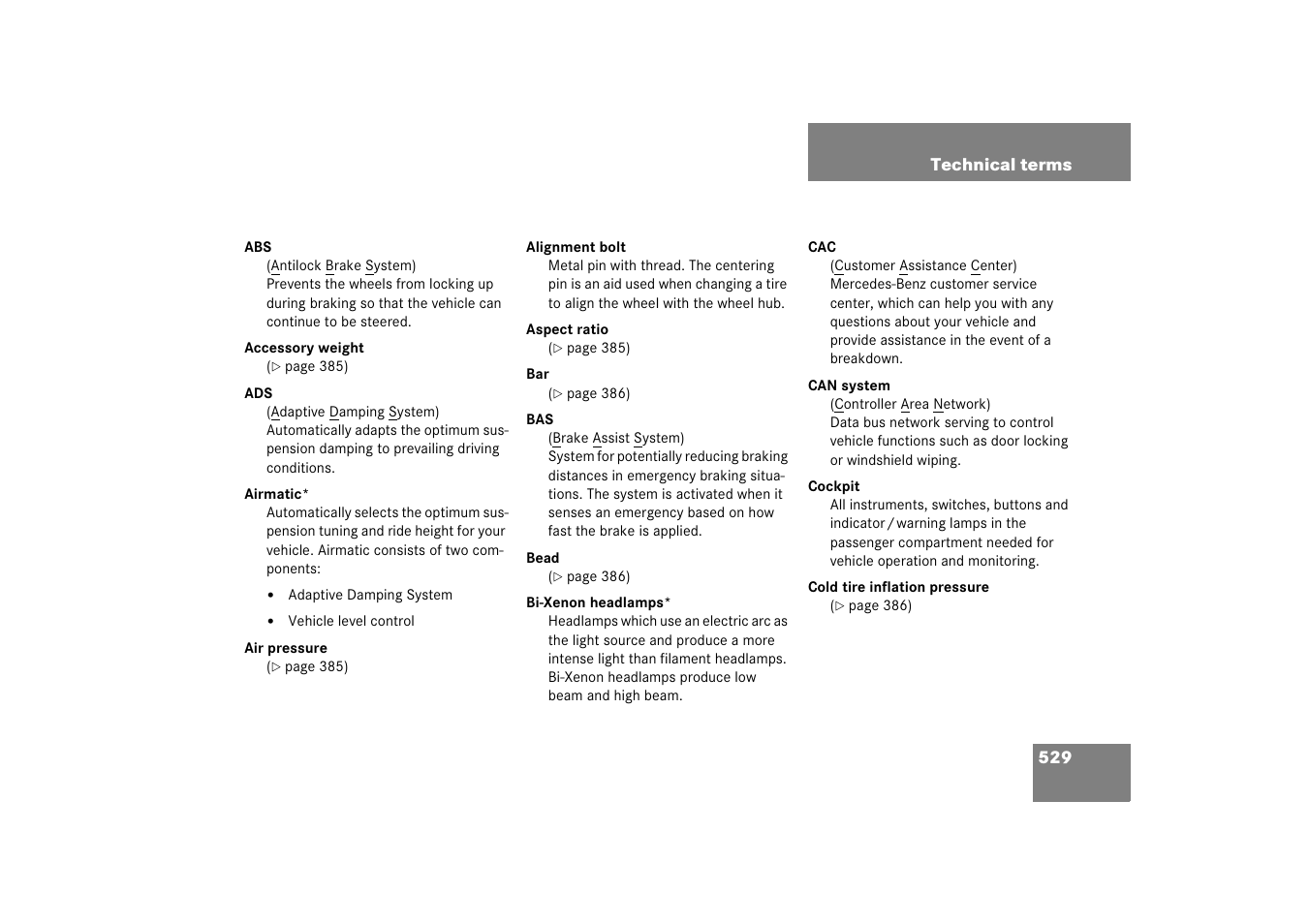 Technical terms | Mercedes-Benz R-Class 2006 Owners Manual User Manual | Page 530 / 561