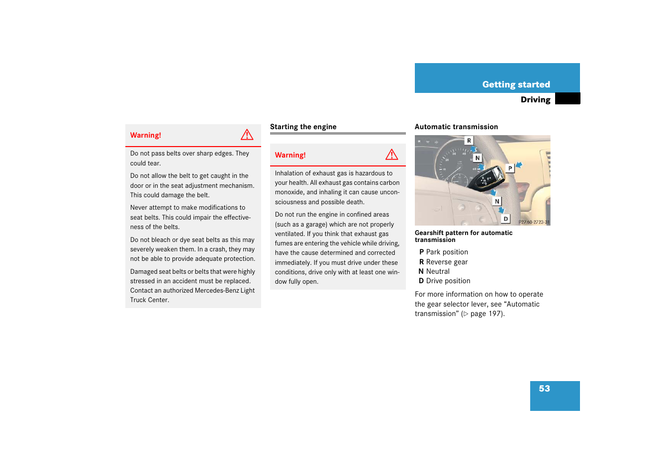 Starting the engine | Mercedes-Benz R-Class 2006 Owners Manual User Manual | Page 54 / 561