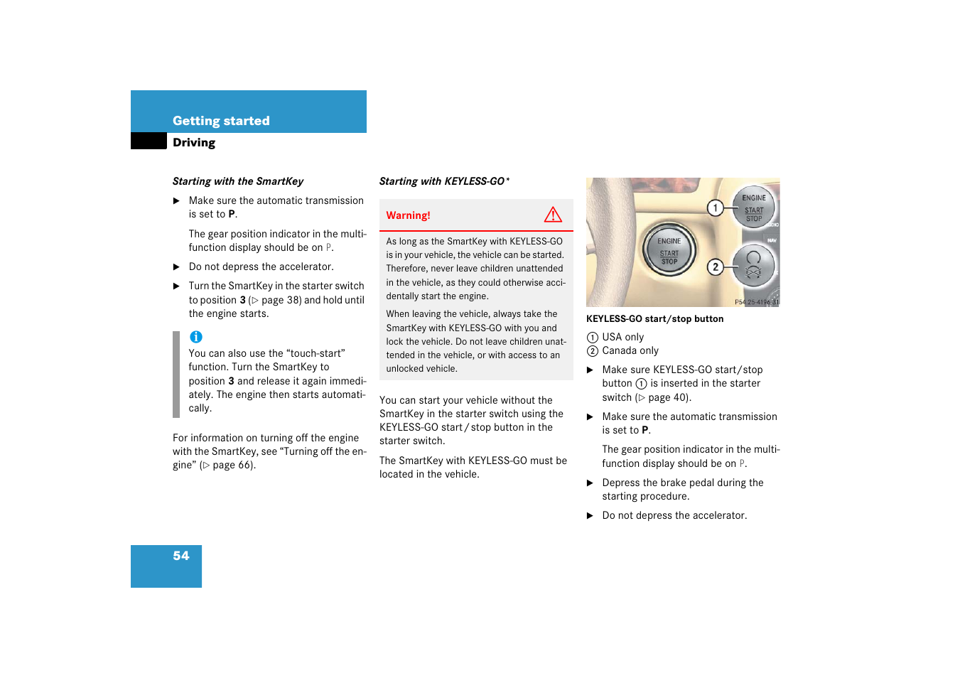 See “starting with keyless-go | Mercedes-Benz R-Class 2006 Owners Manual User Manual | Page 55 / 561