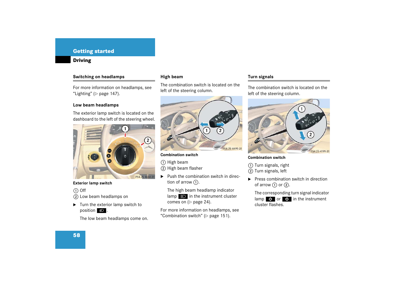 Switching on:headlamps, Turn signals, Switching on headlamps turn signals | Mercedes-Benz R-Class 2006 Owners Manual User Manual | Page 59 / 561