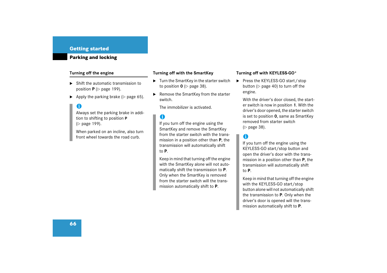 Activating:immobilizer, Turning off the engine, Smartkey, see “turning off the en- gine | With keyless-go, see “turning off with keyless-go | Mercedes-Benz R-Class 2006 Owners Manual User Manual | Page 67 / 561