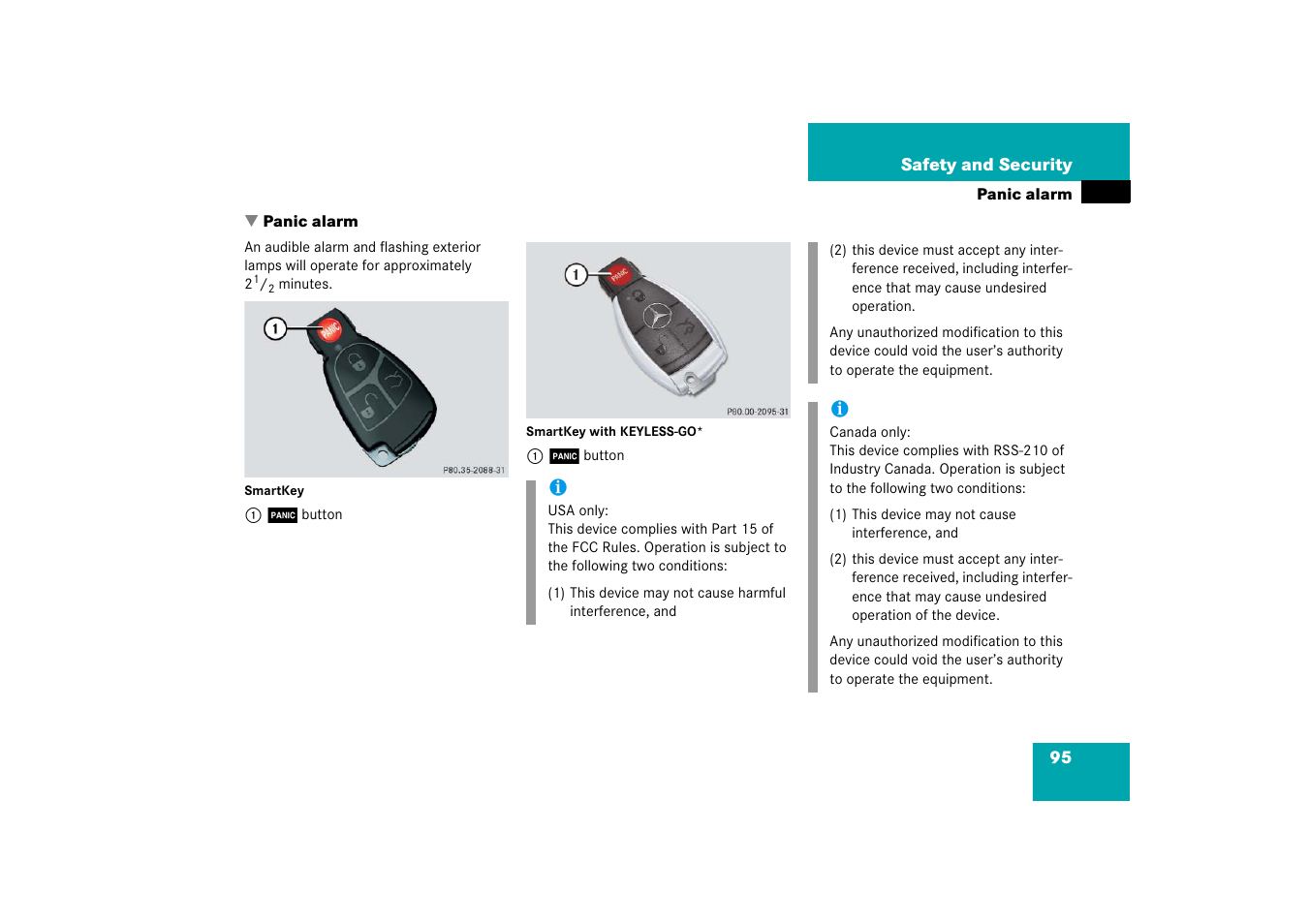 Panic alarm, Panic button | Mercedes-Benz R-Class 2006 Owners Manual User Manual | Page 96 / 561