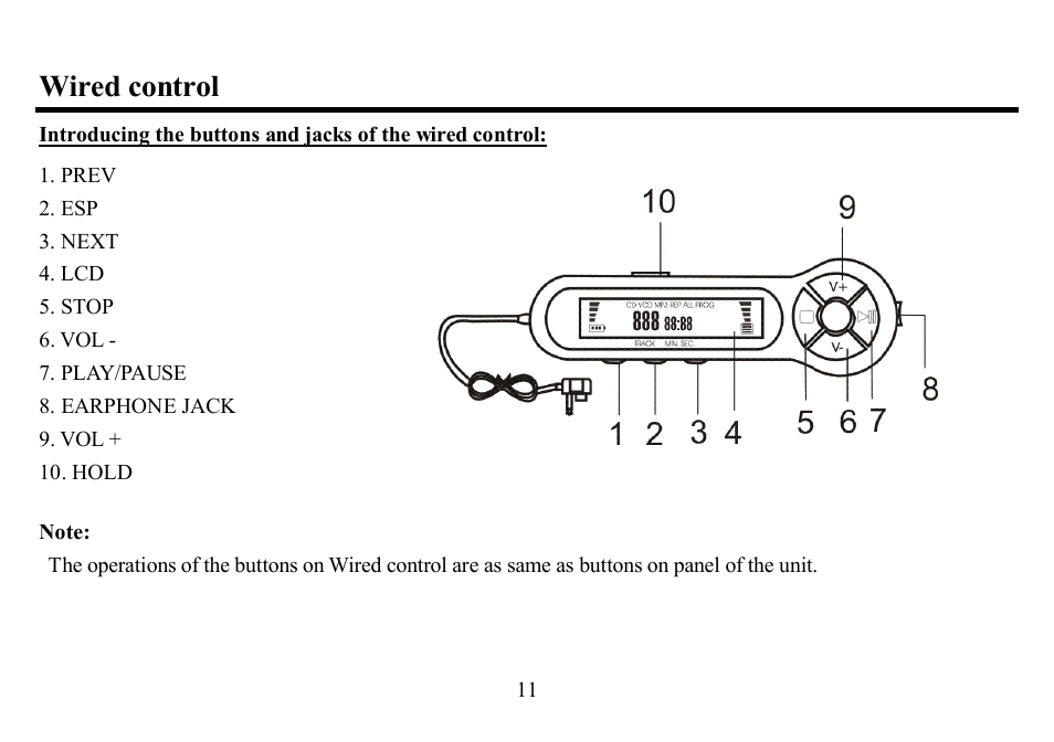 Wired control | Hyundai H-CD7012 User Manual | Page 11 / 53