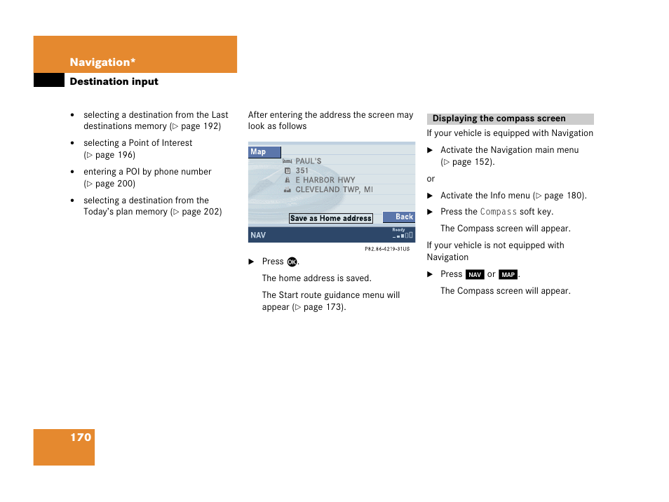 170 navigation | Mercedes-Benz M-Class 2006 COMAND Manual User Manual | Page 172 / 242