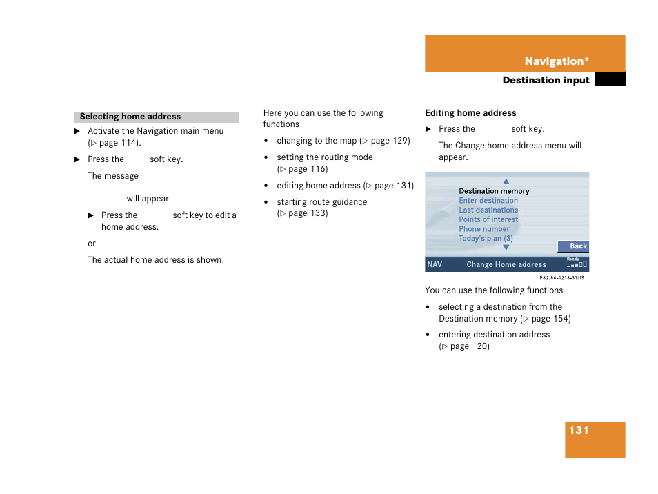 131 navigation | Mercedes-Benz C-Class 2006 COMAND Manual User Manual | Page 133 / 202