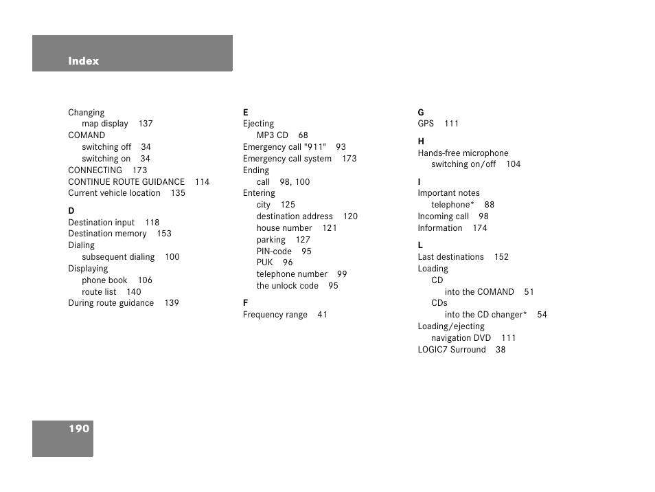 Mercedes-Benz C-Class 2006 COMAND Manual User Manual | Page 192 / 202