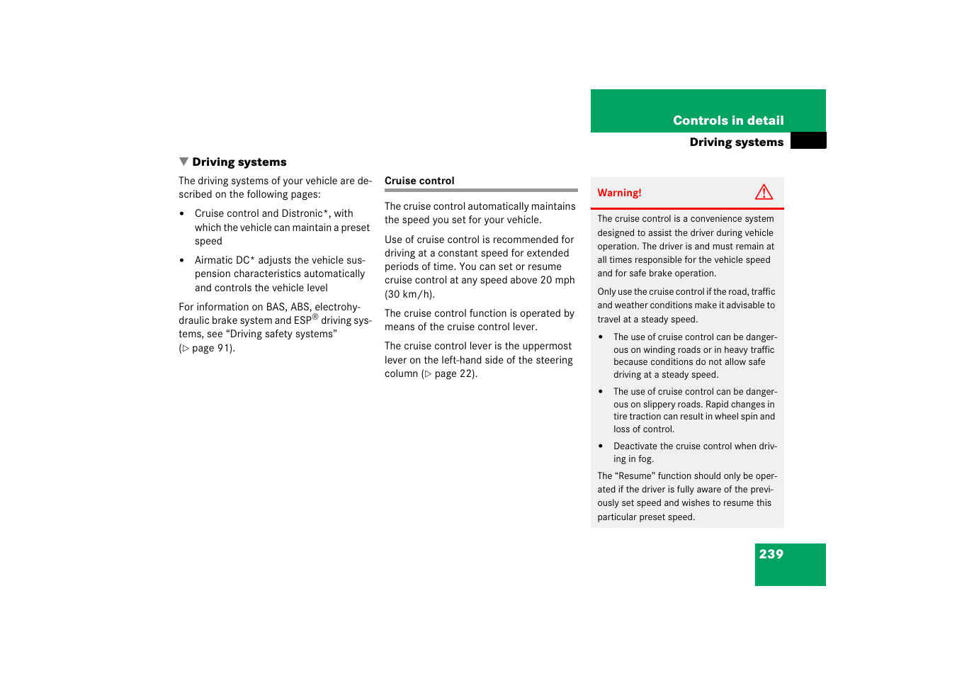 Cruise control, Driving systems | Mercedes-Benz E-Wagon 2006 Owners Manual User Manual | Page 240 / 521