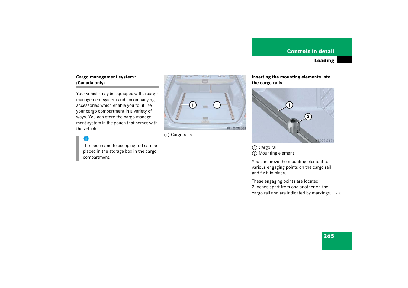 Cargo management system, Cargo management system* (canada only) | Mercedes-Benz E-Wagon 2006 Owners Manual User Manual | Page 266 / 521