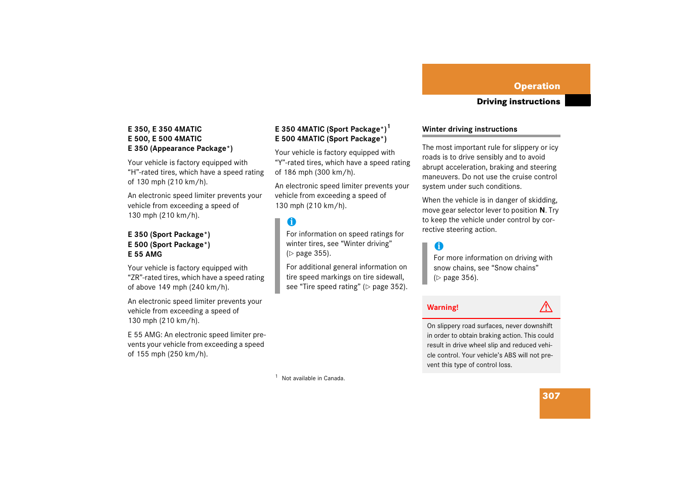 Driving:in winter;winter driving instructions, Winter driving instructions | Mercedes-Benz E-Wagon 2006 Owners Manual User Manual | Page 308 / 521