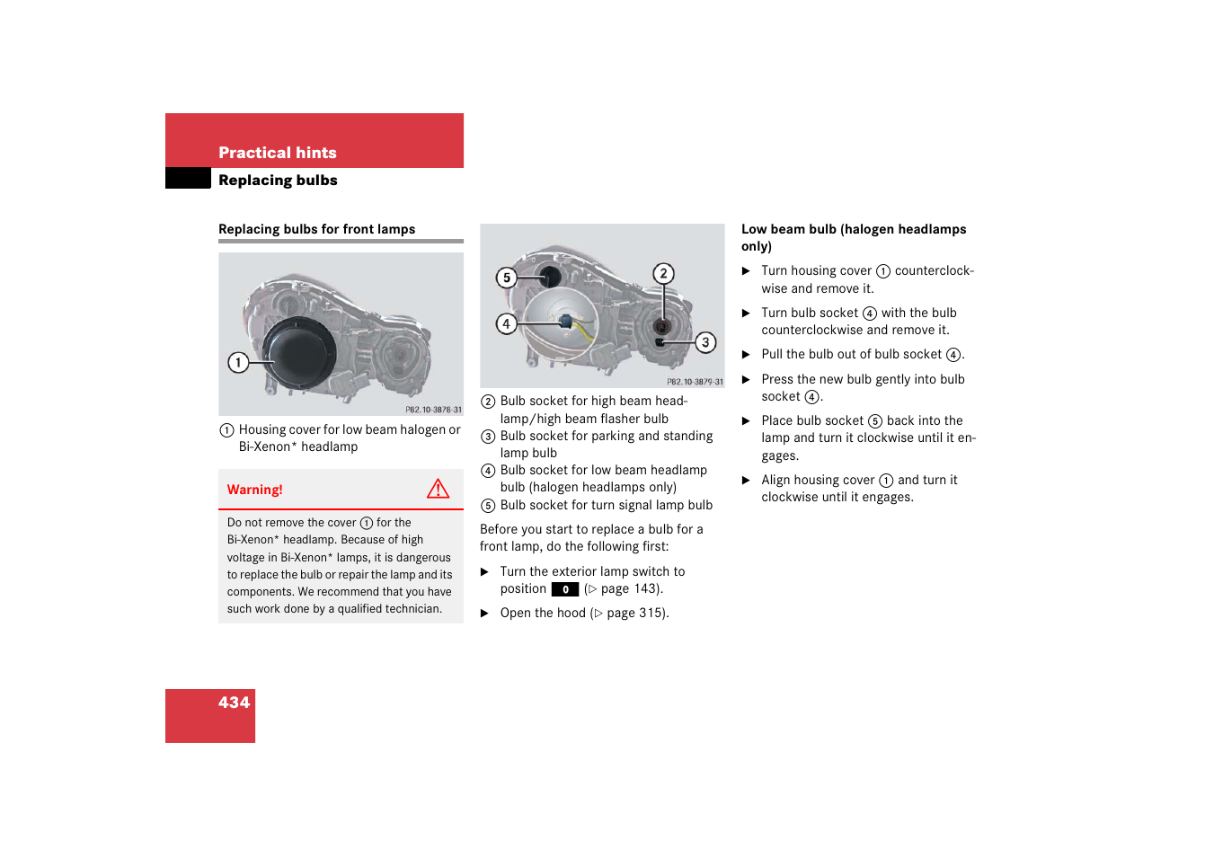 Replacing bulbs for front lamps | Mercedes-Benz E-Wagon 2006 Owners Manual User Manual | Page 435 / 521