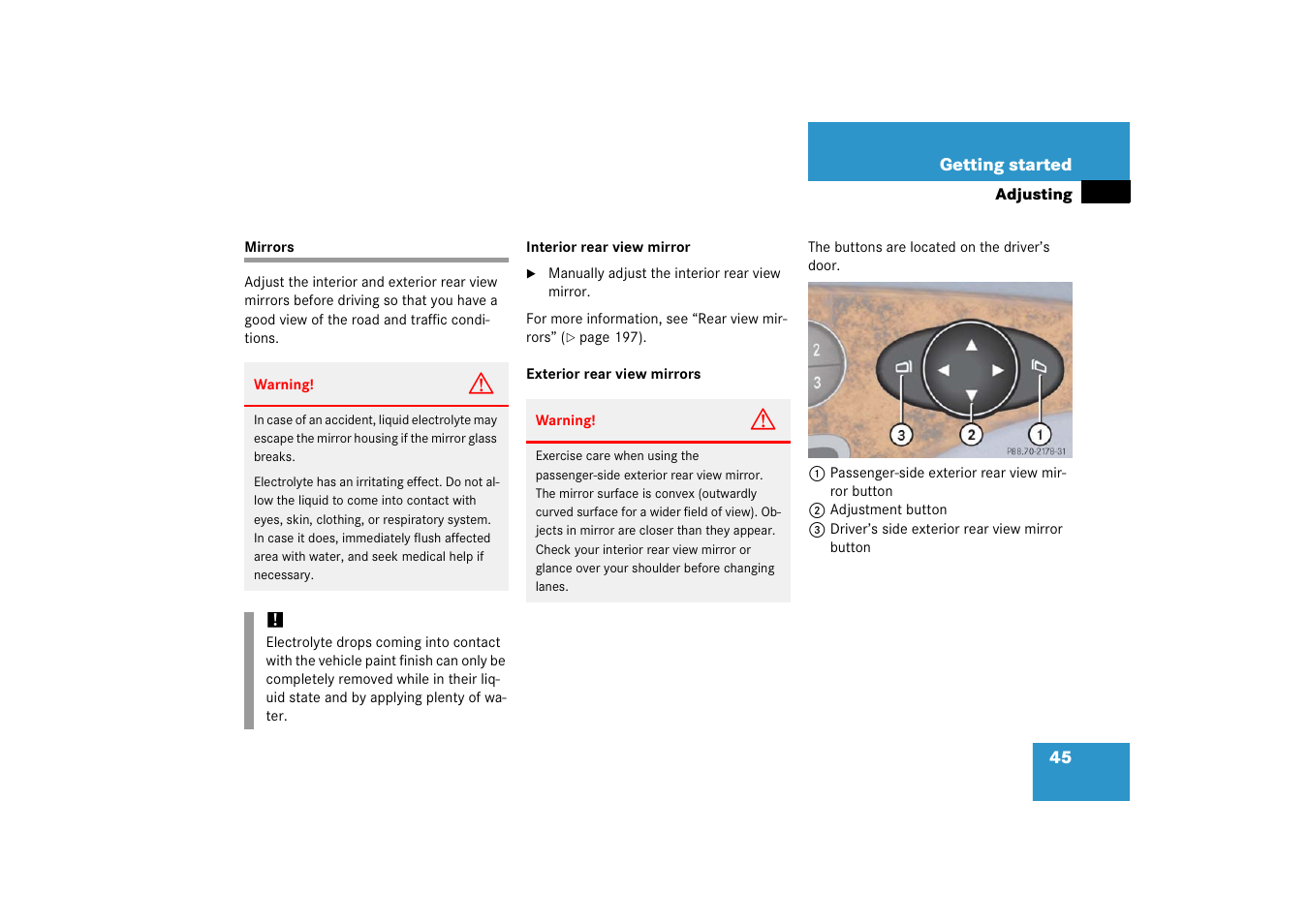 Mirrors:adjusting, Mirrors | Mercedes-Benz E-Wagon 2006 Owners Manual User Manual | Page 46 / 521