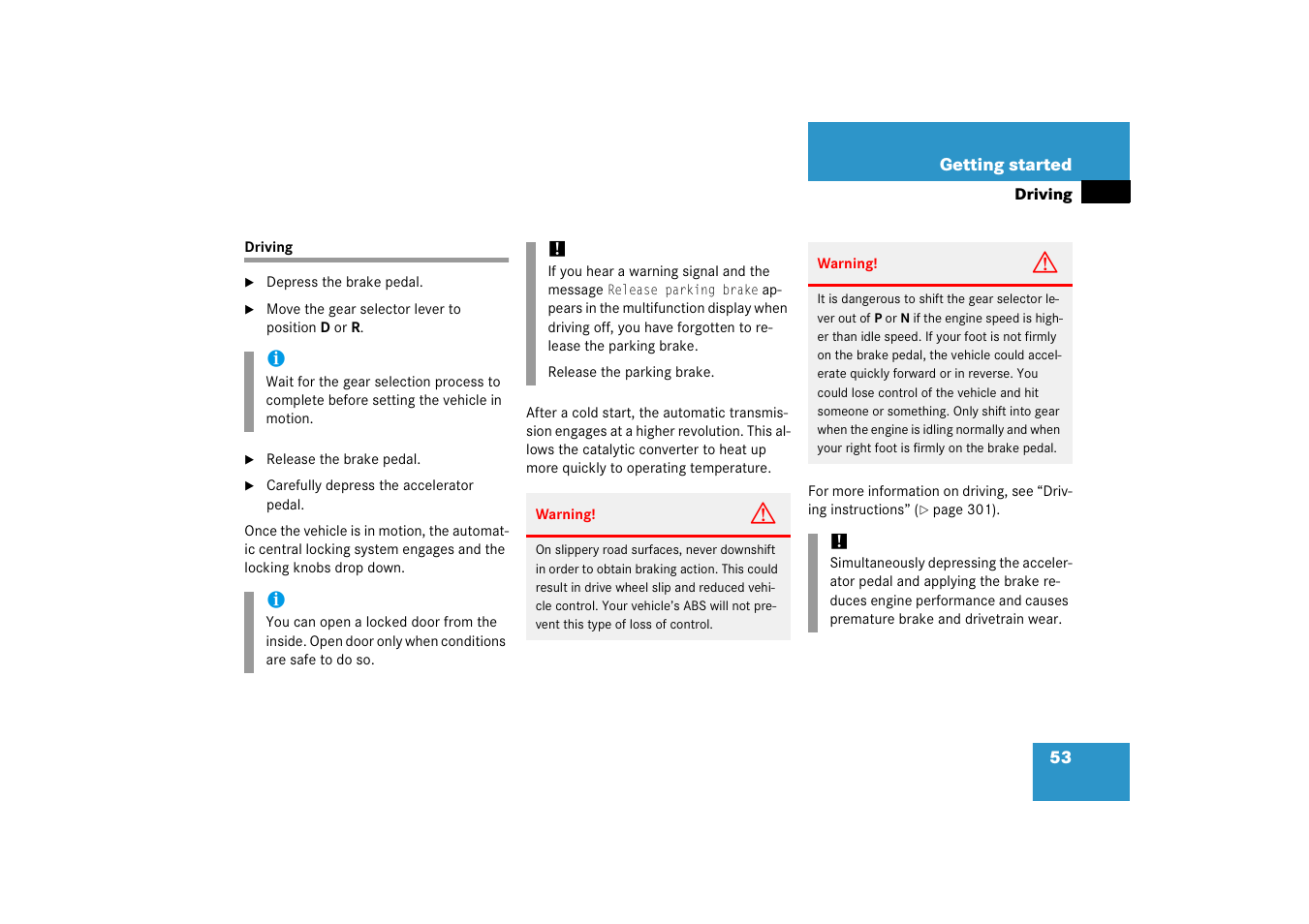 Driving | Mercedes-Benz E-Wagon 2006 Owners Manual User Manual | Page 54 / 521
