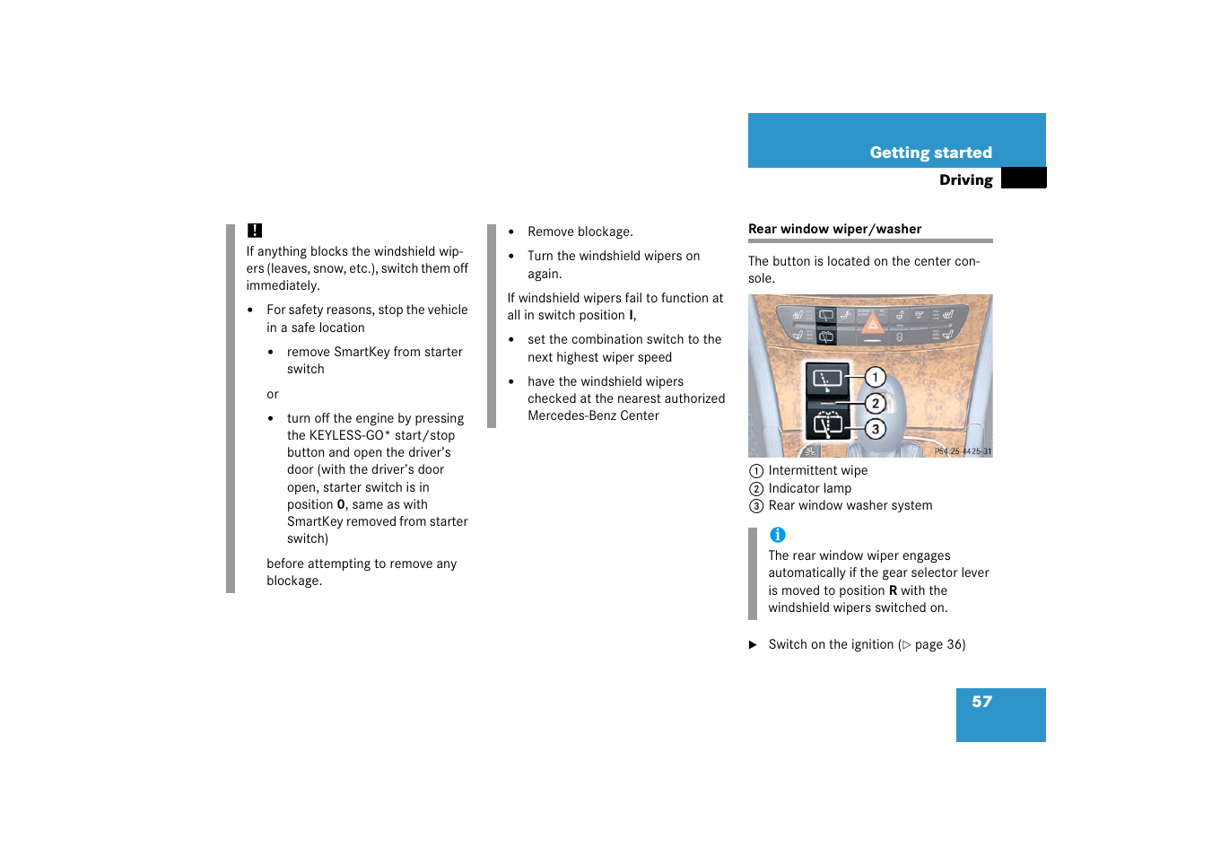 Rear window wiper/washer | Mercedes-Benz E-Wagon 2006 Owners Manual User Manual | Page 58 / 521