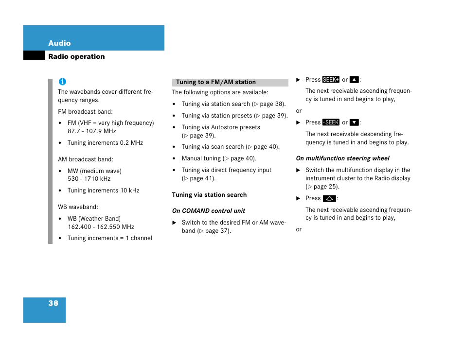 38 audio | Mercedes-Benz E-Class 2006 COMAND Manual User Manual | Page 39 / 185