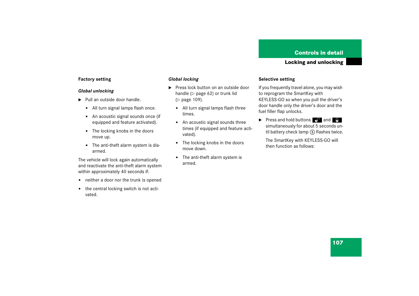 More information, see “factory setting, On, see “factory setting | Mercedes-Benz CLS-Class 2006 Owners Manual User Manual | Page 108 / 498