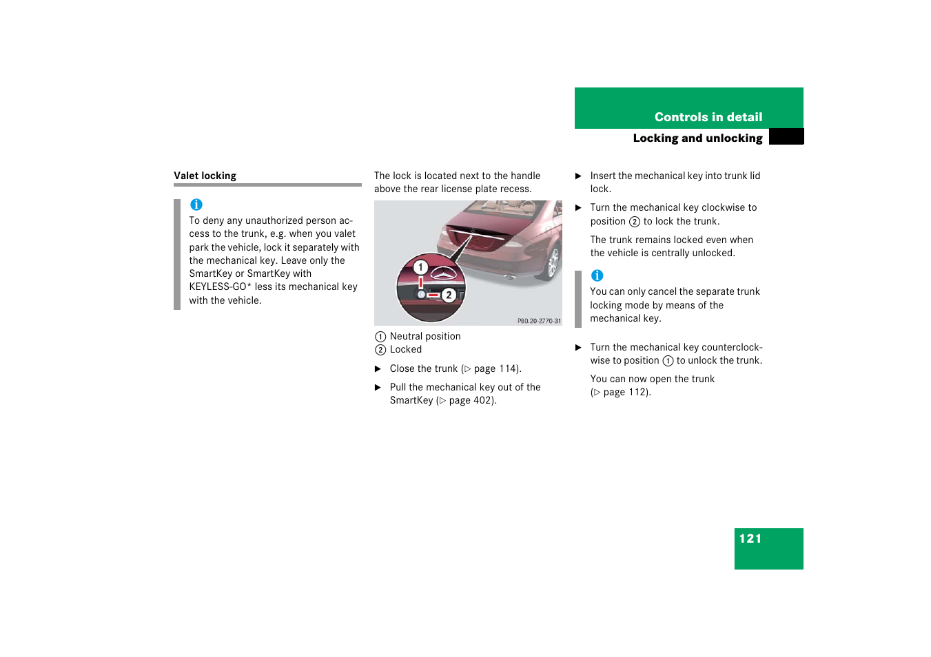 Trunk:valet locking, Valet locking, The trunk | Trunk | Mercedes-Benz CLS-Class 2006 Owners Manual User Manual | Page 122 / 498