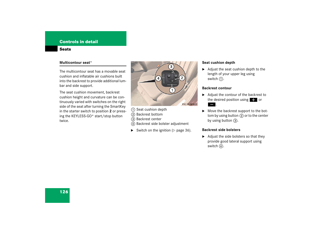 Multicontour seat | Mercedes-Benz CLS-Class 2006 Owners Manual User Manual | Page 127 / 498